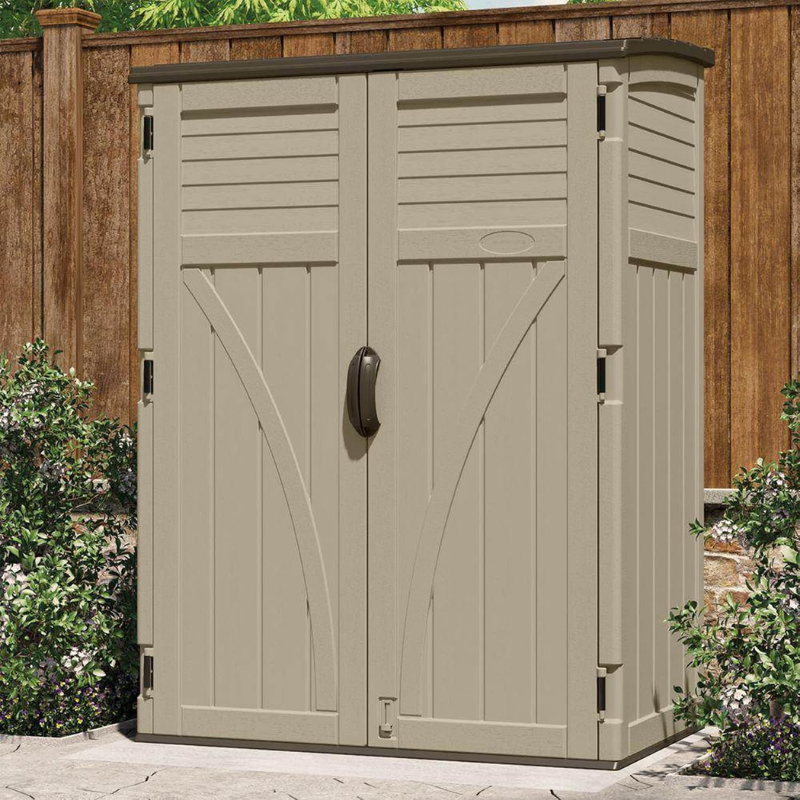 Suncast 54 Cu. Ft. Resin Vertical Outdoor Storage Shed, Taupe