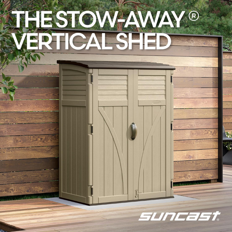 Suncast 54 Cu. Ft. Resin Vertical Outdoor Storage Shed, Taupe