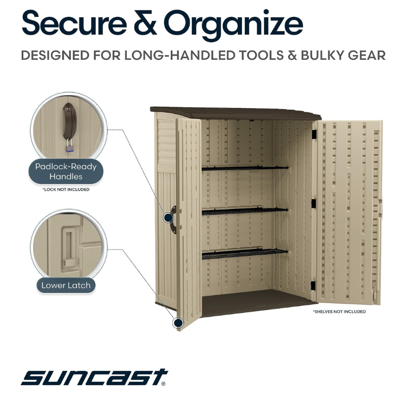 Suncast 54 Cu. Ft. Resin Vertical Outdoor Storage Shed, Taupe