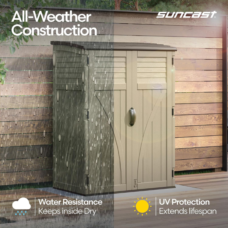 Suncast 54 Cu. Ft. Resin Vertical Outdoor Storage Shed, Taupe